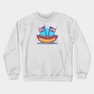 Tasty Hotdog on Plate with USA Independence Day Flag And Balloon Cartoon Vector Icon Illustration Crewneck Sweatshirt